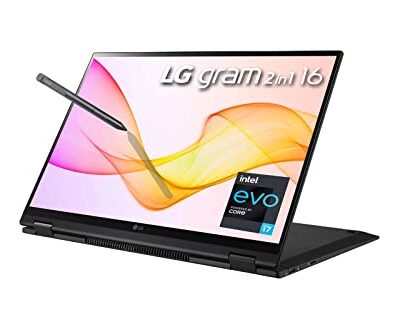 LG 2023 Gram 16" 2-in-1 Ultralight Laptop WQXGA IPS Touch Intel EVO i7-1360P 32GB RAM 2TB(1TBx2) NVMe SSD Iris Xe Graphics WiFi AX Backlit Fingerprint Fullday Battery Windows 11 Pro w/Pen and RE USB Black