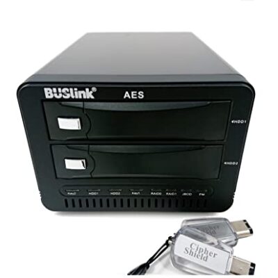 BUSlink 16TB Bilateral Dual Keys CipherShield 2-Bay RAID 1 512-bit AES USB-A 3.2 Gen 2/eSATA FIPS 140-2 Level 2 HIPAA Hardware Encrypted External SSD Drive Black