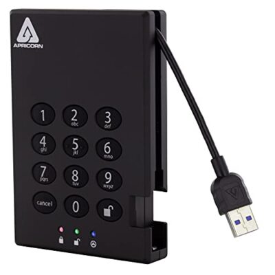 Apricorn 2TB Aegis Padlock USB 3.0 256-Bit AES XTS Hardware Encrypted Portable External Hard Drive Black