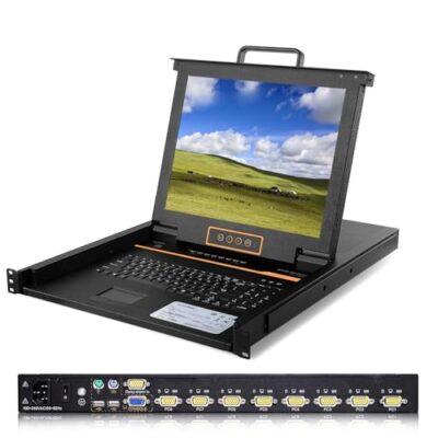 Kinan 8-Port Rack Mount KVM Console with 17" Monitor and Keyboard Black