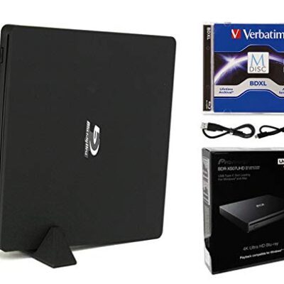 Produplicator Pioneer BDR-XS07UHD Portable 6x Ultra HD 4K Blu-ray Burner External Drive Bundle with Cyberlink Software Download Installation Code and USB Cable + 1 Pack Verbatim MDISC Blu-ray 100GB BDXL