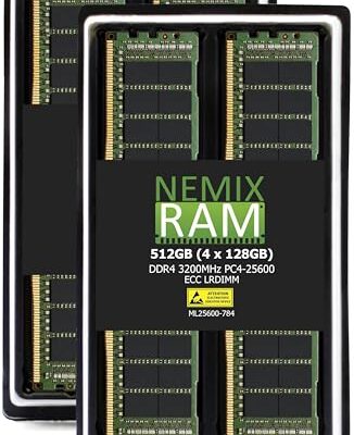 NEMIX RAM 512GB (4X128GB) DDR4 3200MHZ PC4-25600 8Rx4 ECC LRDIMM KIT Server Memory Upgrade Black