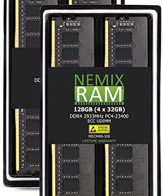 NEMIX RAM 128GB DDR4-2933 ECC Unbuffered Memory Gold