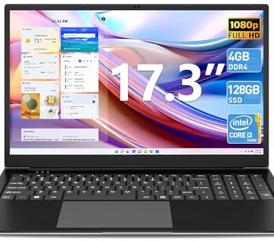 SGIN Laptop Computer 17 inch Intel Core i3-5005U 4GB DDR4 128GB SSD FHD 1920 * 1080 Black