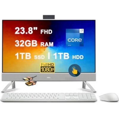 Dell Inspiron 24 5420 All-in-One Desktop 23.8" FHD AIT Touchscreen Intel 10-core i7-1355U Processor 32GB DDR4 1TB SSD + 1TB HDD USB-C HDMI Pop-up FHD RGB Camera Waves MaxxAudio Pro Win11 White