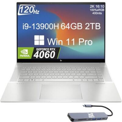 HP Envy 16 16.0" 120Hz 2K Touchscreen Intel 13th Gen i9-13900H 64GB DDR5 RAM 2TB SSD NVIDIA GeForce RTX 4060 8GB Laptop Natural Silver