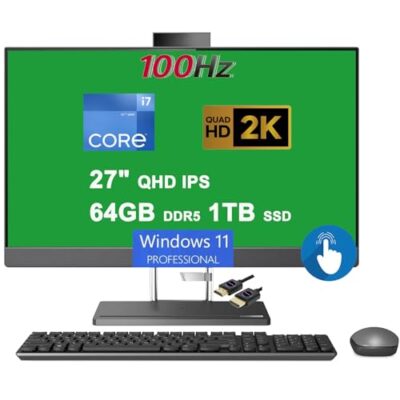 Lenovo IdeaCentre AIO 5 All-in-One Desktop 27" QHD IPS Anti-Glare Touch 350nits 100Hz Intel 14-core i7-12700H Processor 64GB DDR5 1TB SSD 5MP+ IR Camera JBL Win11Pro Grey