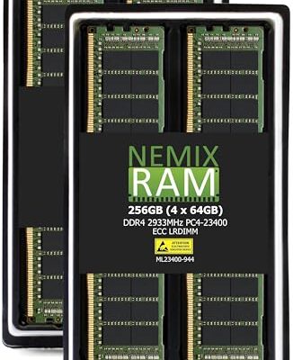 NEMIX RAM 256GB (4X64GB) DDR4 2933MHZ PC4-23400 4Rx4 ECC LRDIMM KIT Load Reduced Server Memory Black