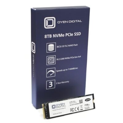 Oyen Digital 8TB NVMe M.2 2280 Gen4 PCIe TLC Solid State Drive SSD Black