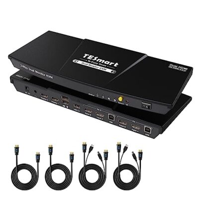 TESmart HDMI KVM Switch 2 Monitors 2 Computers 4K@60Hz Black