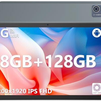 Jumper 10 Inch Android 12 Tablet 8GB RAM 128GB ROM Octa-Core Processor IPS FHD Screen Silver