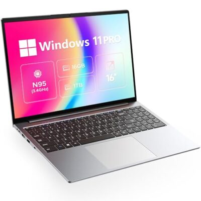 OTVOC Laptop 16 inch Windows 11 Pro, VocBook 16, Intel 12th Gen N95, 16GB DDR5 RAM, 1TB PCIE NVME SSD, 16" FHD IPS 1920x1200, 2.0MP, 2.4G+5G WiFi, BT 5.0, HDMI, RJ45, Type C Gray