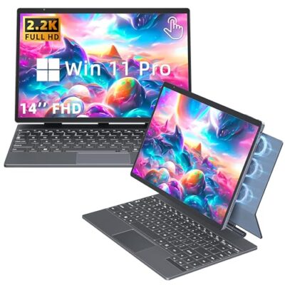 Rumtuk 2-in-1 Laptop Convertible Tablet with Win 11/Office 2019 14'' 2.2K Touchscreen Gray