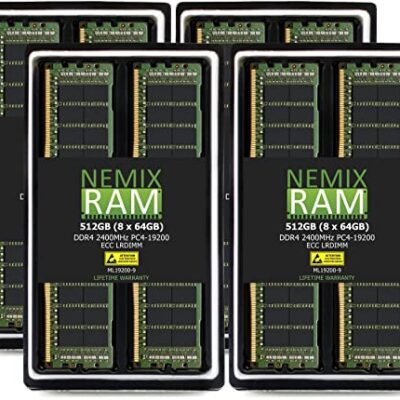 NEMIX RAM 512GB Kit DDR4-2400 PC4-19200 ECC Load Reduced Memory for ASRock Rack EPYCD8-2T Board 512GB (8 x 64GB) LRDIMM