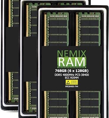 NEMIX RAM 768GB (6X128GB) DDR5 4800MHZ PC5-38400 4Rx4 ECC RDIMM Kit Server Memory Black