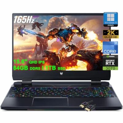 Acer Predator Helios 300 Gaming Laptop 15.6" QHD IPS 165Hz 12th Gen Intel 14-Core i7-12700H 64GB DDR5 1TB SSD GeForce RTX 3070 8GB Black