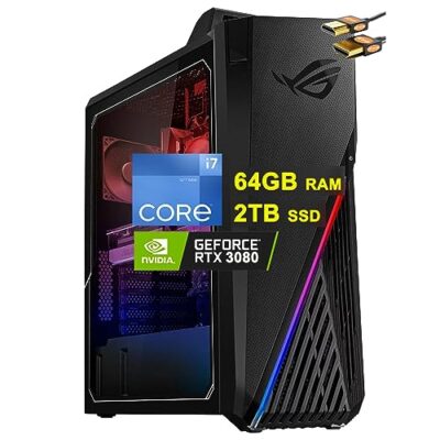 Asus ROG Strix GT15 G15 Gaming Desktop Intel 12-Core i7-12700F 64GB RAM 2TB SSD GeForce RTX 3080 LHR 10GB Black