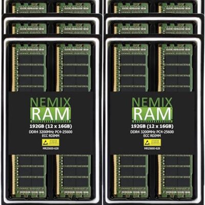 NEMIX RAM 192GB 12x16GB DDR4-3200 PC4-25600 2Rx8 RDIMM ECC Registered Memory Gold