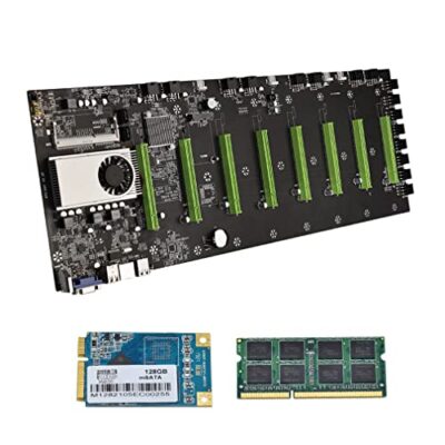 lemincrash BTC-D37 Mining Motherboard with 8GB RAM DDR3 128GB mSATA SSD for 8 GPU Graphics Card 6 Pin PCIE X16