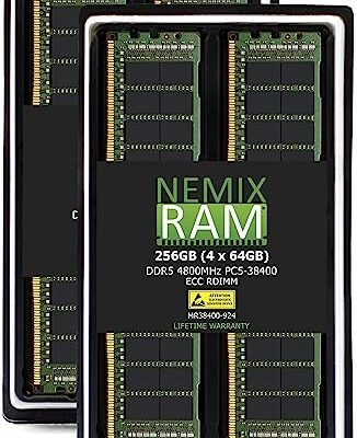 NEMIX RAM 256GB (4X64GB) DDR5 4800MHZ PC5-38400 2Rx4 ECC RDIMM KIT Server Memory Black