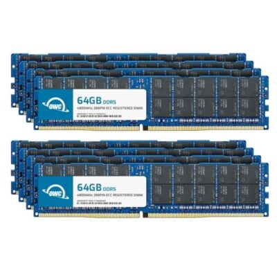OWC 512GB (8x64GB) DDR5 4800 PC5-38400 CL40 2Rx4 288-pin 1.1V ECC Registered DIMM Memory RAM Module Upgrade Kit Black Chips
