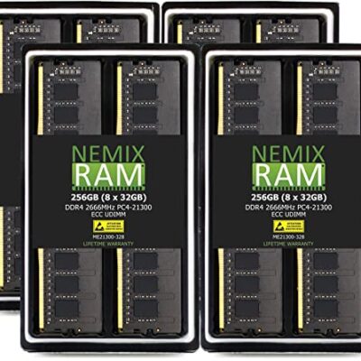 NEMIX RAM 256GB (8x32GB) DDR4-2666 Mhz PC4-21300 ECC UDIMM 2Rx8 1.2V Unbuffered Server Memory Gold