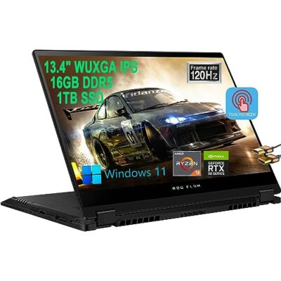 Asus ROG Flow X13 2-in-1 Gaming Laptop 13.4" WUXGA 120Hz 500nits IPS Touchscreen AMD 8-Core Ryzen 9 6900HS 16GB DDR5 1TB SSD GeForce RTX 3050 Ti 4GB Backlit Keyboard Win11 Black
