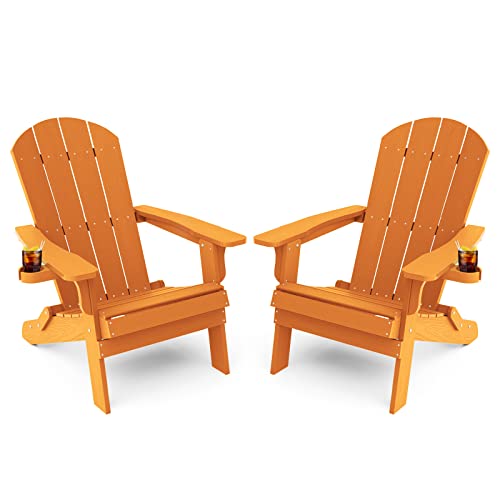 YEFU Folding Oversized Adirondack Chair Set of 2 with Cup Holder Tangerine
